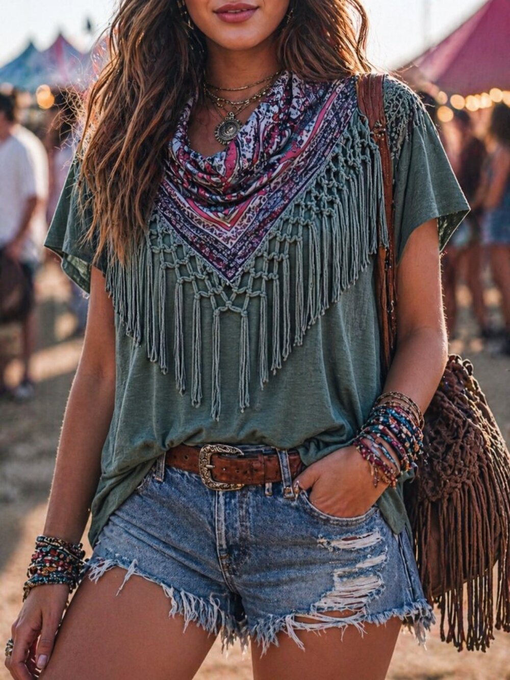 Festival fringe top Sage Green Size PL Petite (though not short) Large NEW w/o